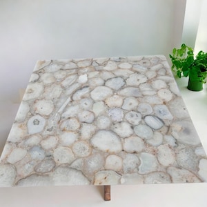 Unique White Quartz Agate Bars & Kitchen Slab Dining Table Top Slab ,White Quartz Countertops, Furniture, Home Décor Slab Handmade Furniture