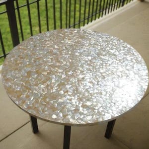 Handmade Mother of Pearl Marble Table Top: Customizable Dining or Coffee Table