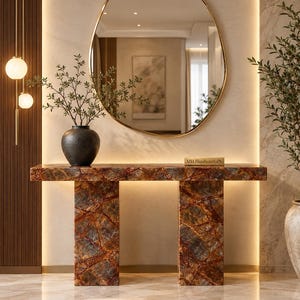 Brown Marble Console Table | Natural Stone Entryway Table | Handmade Marble Hallway Table | Custom Modern Home Decor