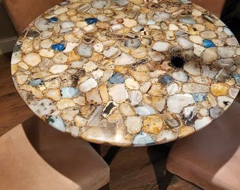 Handmade Mix Agate Round Table Top: Interior Furniture Decor