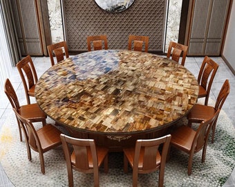 Round Petrified Wood Agate Table Top: Rustic Stone Center Table