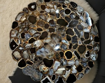 Natural Agate Round Coffee Table: Geode Gemstone Table Top