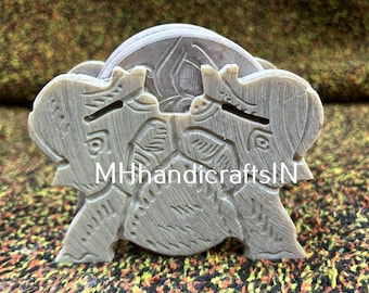 Marble Coaster Set Handmade Elephant Art Soapstone Tea Cup Coaster For Christmas Gifts