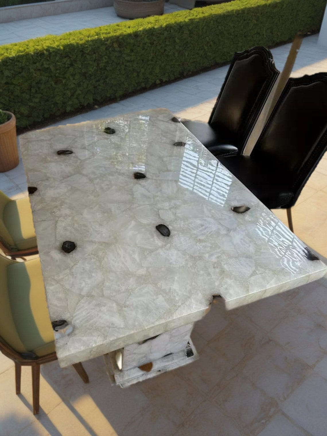 Quartz Inlay White Quartz Table Top: Agate Inlay, Custom Rectangle Dining Table - Etsy