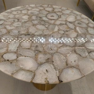 White Agate Round Dining Table Top, Agate Stone Coffee Table, Center Table, Side Table, Handmade Interior, Dining Room Furniture