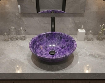 Handmade Amethyst Geode Sink | Natural Crystal Bathroom Basin
