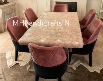 Tablero de mesa de comedor de piedra de cuarzo rosa: encimera rústica