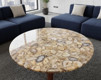 Round Agate Coffee Table Top: Natural Gemstone Living Room Furniture