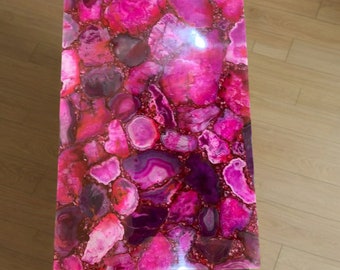 Luxury Pink Agate Coffee Table, Stone Center Tabletop, Living Room Decor