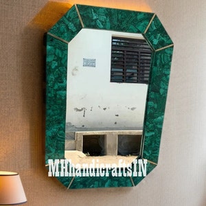 Green Malachite Wall Mirror, Malachite Marble Wall Mirror, Small Mirror, Decorative Mirror, Hallway Mirror, Art Deco Wall Mirror