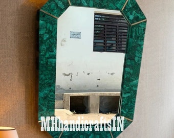 Green Malachite Wall Mirror, Malachite Marble Wall Mirror, Small Mirror, Decorative Mirror, Hallway Mirror, Art Deco Wall Mirror