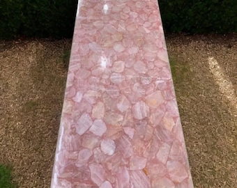 Handmade Rose Quartz Table Top: Natural Stone Slab, Custom Shape