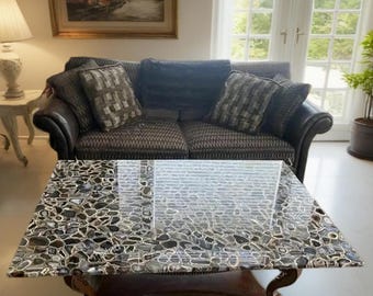 Elegant Black Agate Coffee Table Top: Natural Stone Furniture Decor