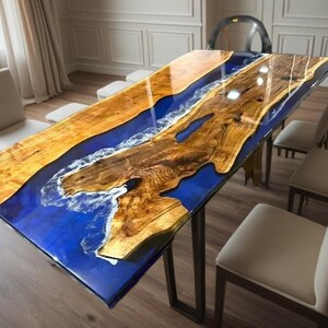 Live Edge Epoxy Ocean Table, Custom Ocean Table, Dining epoxy table, Handmade epoxy table, Dining Room Furniture, Kitchen dining table