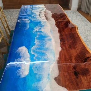 Ocean Waves Dining Table, Epoxy Resin Table, River Table Top, Epoxy Table, Resin Art Table, Live Edge Table, Handmade Furniture Garden Décor