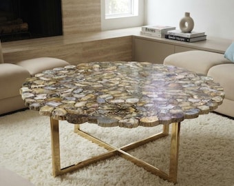 Round Agate Coffee Table Top: Natural Stone Dining Furniture