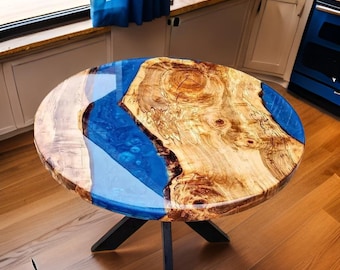 Ocean Resin Coffee Table, Handmade Live Edge Wood, Epoxy Center Table