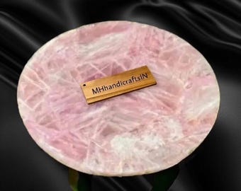 Handmade Rose Quartz Table Top: Pink Agate Coffee Table Decor