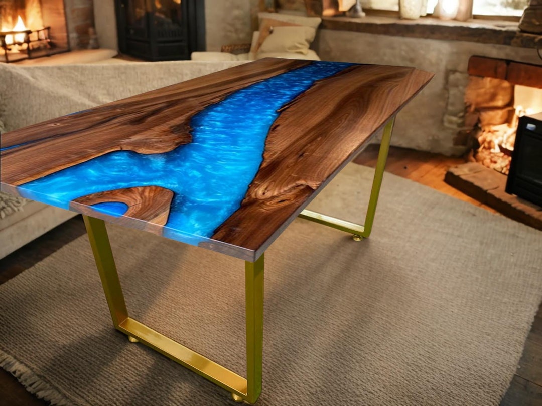 Handmade Epoxy Dining Table With Blue River: Customizable Centerpiece ...