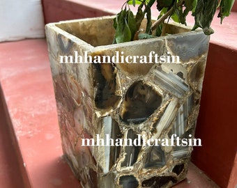 Natural Agate Stone Planter, Handmade Decorative Vase