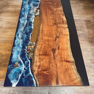 Natural Wood Dining table / Ocean Resin Table tops / Sea waves epoxy Table / Live Edge Wooden Table / Epoxy Waves Table / Wood Epoxy Table