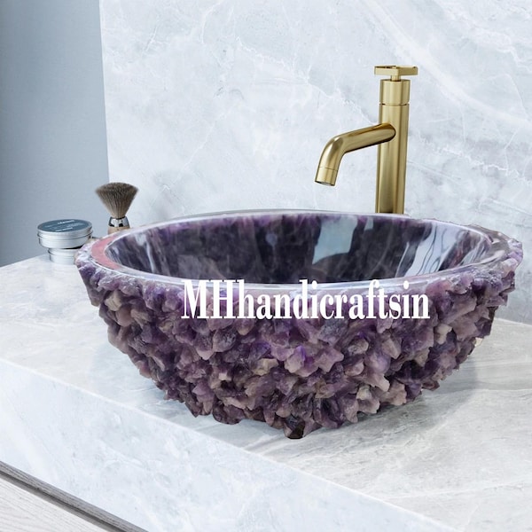 Amethyst Bathroom Sink, Amethyst Stone Kitchen Countertop Sink, Stone Wash Basin,  Handmade Bathroom Sink and Wash Basin