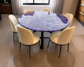 Handmade Amethyst Coffee Table – Round Agate Gemstone Tabletop
