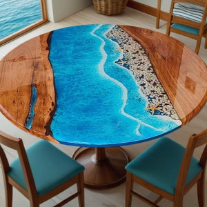 Customized Round Blue Ocean Resin Epoxy Table, Round Live Edge Resin Coffee Table, Side Table, Round Dining Tables, Round Coffee Table Top