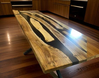 Handmade Live Edge River Dining Table – Epoxy Resin & Solid Wood