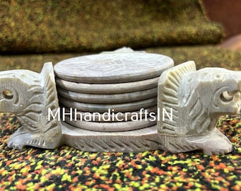 Cup Coaster ,Marble Soapstone Cork Coasters, Unique Tiger Art Personalized Christmas Gifts