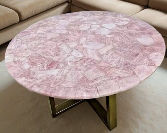 Handmade Rose Quartz Coffee Table Top: Natural Healing Crystal, Luxurious Furniture