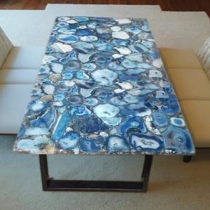 Elegant Blue Agate Table Top, Agate Dine Table, Agate Coffee Table, Agate Table & Agate Center Sofa table Top, Living Room Décor Interior