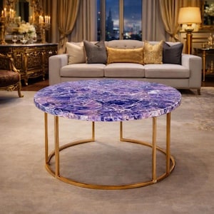 Purple Agate Table Top: Elegant Stone Side Table, Living Room Decor
