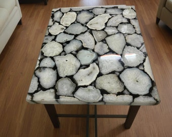 Square White Agate Coffee Table: Gemstone Farmhouse Style
