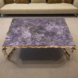 Amethyst Stones Countertop / Dining Table, Purple Amethyst Stone Handmade Art Interior Furniture Agate Meeting Table, Agate Countertop