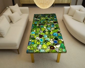 Tablero de mesa de ágata verde de lujo: encimera de piedra, tamaño personalizado