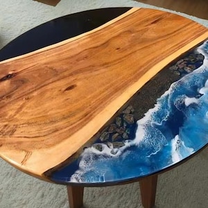 Blue Epoxy Resin Table – Handmade Wooden Coffee Table Top, Epoxy Side Table, Center Table, Resin Tabletop for Home Decor, Gift For Host