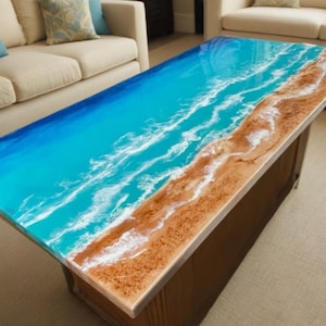 Handmade Ocean Waves Epoxy Dining Table Top, Epoxy Wooden Resin River Table Top, Live Edge Walnut Table Top, Ocean waves Themed Table Decor