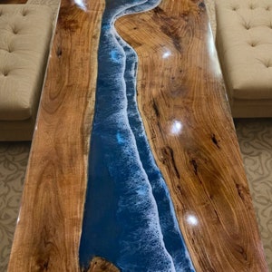 Ocean Waves Epoxy Dining Table, Epoxy Wooden Table, Resin River Waves Table, Mid Century Modern Arts Handmade Home & Hotel Décor Furniture&#39;s