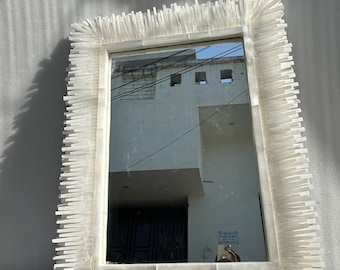 Handmade Selenite Stone Mirror, Luxury Mirror for home and living room, elegant bathroom mirror