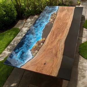 Custom Epoxy Resin River Ocean Wave Resin Coffee Table Wood Plank Dining Table Counter Desk Coffee Table