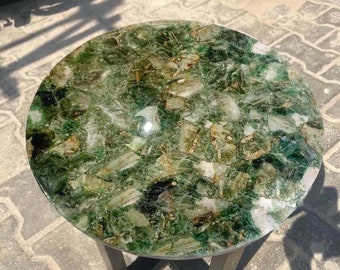Mesa de centro de ágata verde hecha a mano: Muebles redondos de piedras preciosas