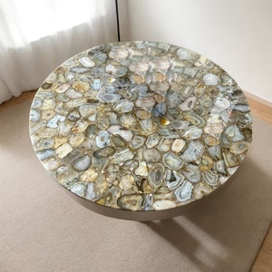 Elegant Agate Gemstone Side Center Sofa Coffee Table Top Handmade Modern Art Luxury Farmhouse Living Room Garden Cafeteria Home Interior