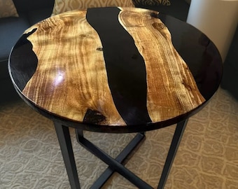 Black Epoxy Coffee Table, Round Wooden Side Table Custom Resin Table Walnut Epoxy Table, Epoxy Sofa table Top Live Edge Modern Furniture Art