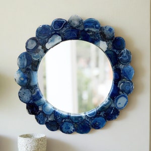 Farmhouse Wall Décor Window Mirror - Blue Agate Wall Mirror - Live Edge Mirror - Large Window Mirror - Bathroom & Living Room Décor Mirror