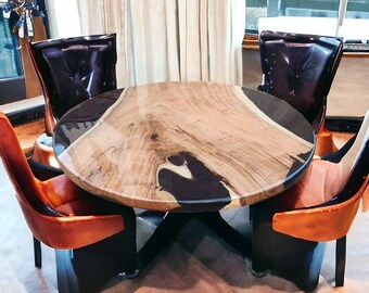 Round Walnut Epoxy Coffee Table: Small Accent Tabletop