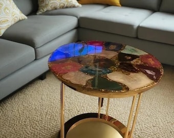 Mix Agate Side Table Top: Gemstone Coffee Table, Luxury Living Room Decor