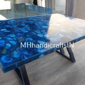 Blue Agate Dining Table Top, Agate Center Table, Agate Stone Side Table, Stone Backlit Top, Agate Counter Top for Bar & Console Décor