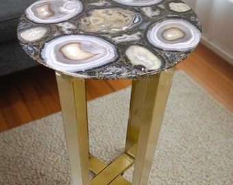 Handmade Natural Agate Side Table: Geode Stone Coffee Table