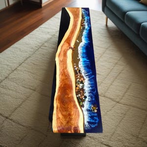 Ocean Wave Epoxy Resin Console Table, Epoxy Coffee Table, Ocean Waves Table Ocean Stone Themed Living Room Center Table Top, Handmade Decor
